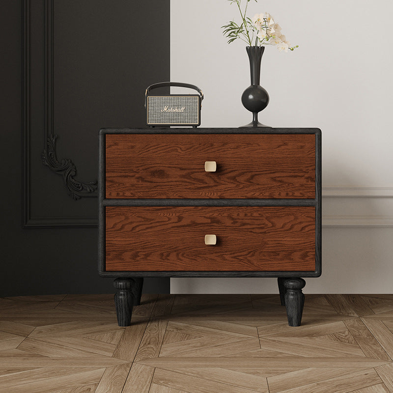 Retro Wood Grain Metal 2-Drawer Nightstand