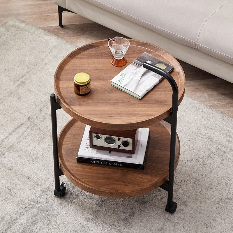 Minimalist Round Iron Wood 2-Tier Coffee Table