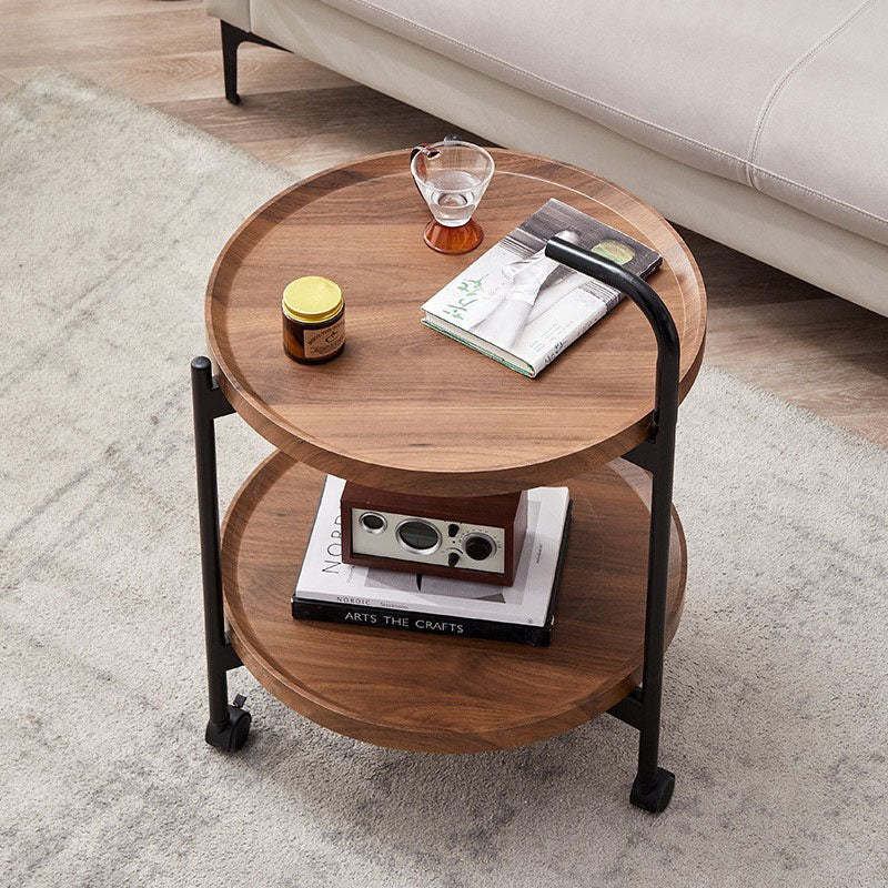 Minimalist Round Iron Wood 2-Tier Coffee Table