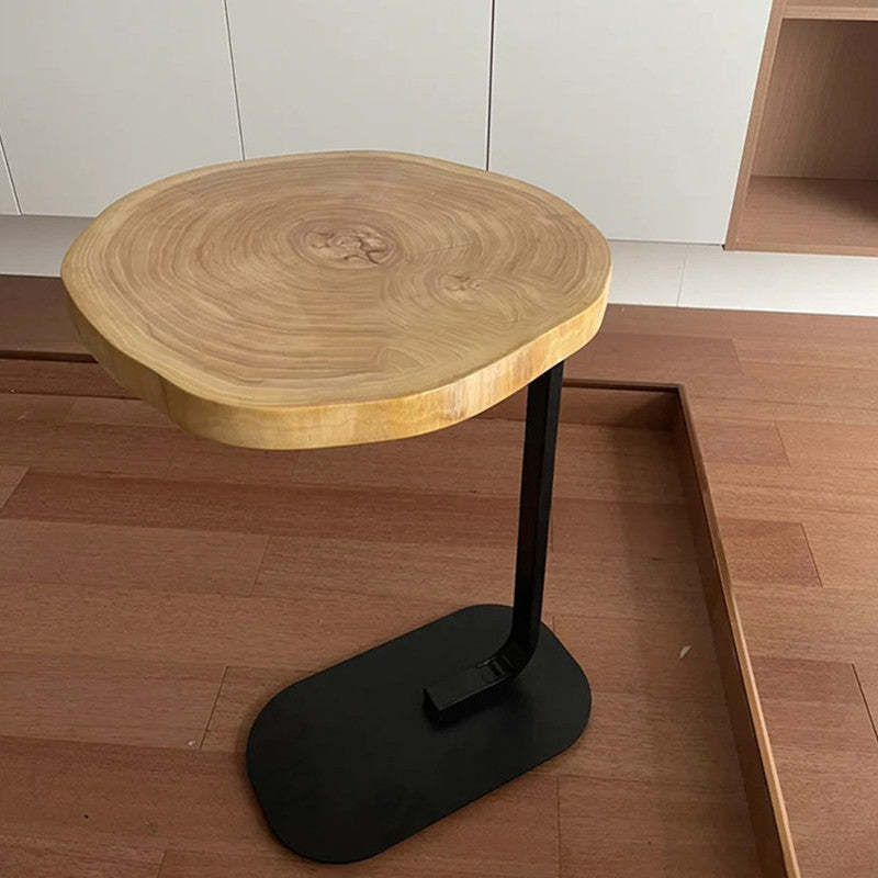 Japanese Annual Ring Wood Iron End Table