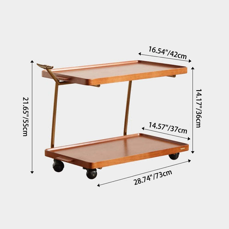 Retro Rubber Wood Stainless Steel Movable Side Table 2-Tier
