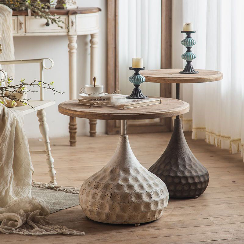 Traditional Retro Oval Wood Iron Coffee Table
