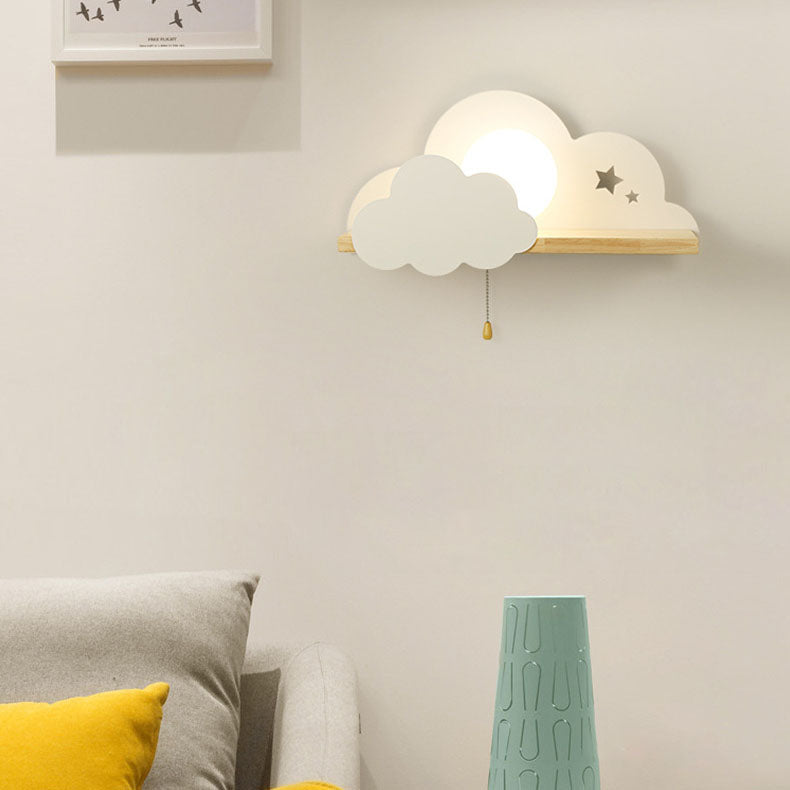 Nordic Macaron Cloud Glass Wood Sconce