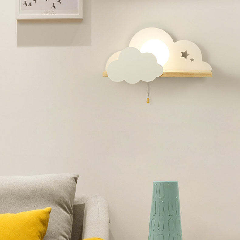 Nordic Macaron Cloud Glass Wood Sconce — White / 110V-120V For US/CA