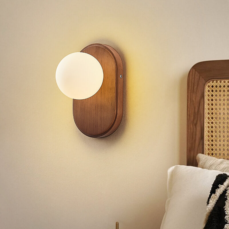 Japanese Oval Orb Solid Wood Glass Sconce