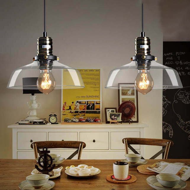 Industrial Transparent Glass Bowl Pendant Light