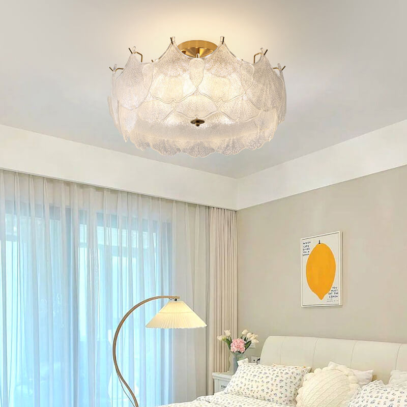 French Ginkgo Leaf Glass 5/8-Light Semi-Flush Ceiling Light