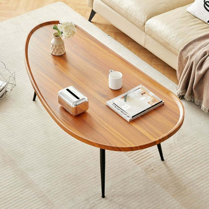 Scandinavian Oval Mango Wood Iron Coffee Table — White Marbled Color