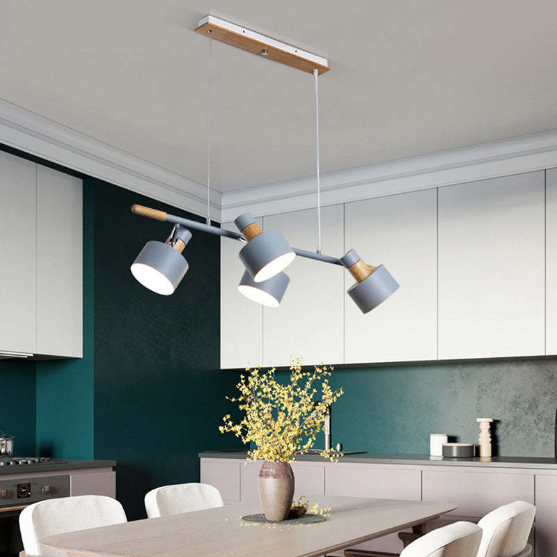 Nordic Macaron Color Wood Iron Island Chandelier
