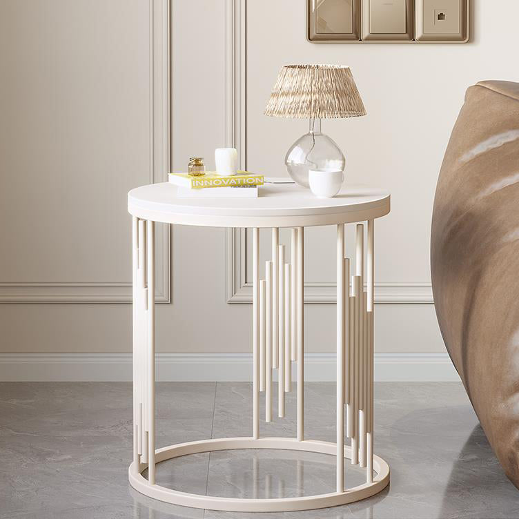 Scandinavian Rock Slab Carbon Steel End Table — White Tabletop + Gold Frame