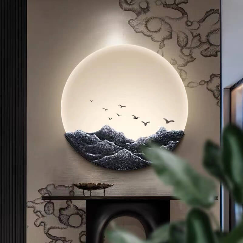 Chinese Classical Resin Mountain Acrylic LED Wall Sconce — B / 220V-240V For UK/AU