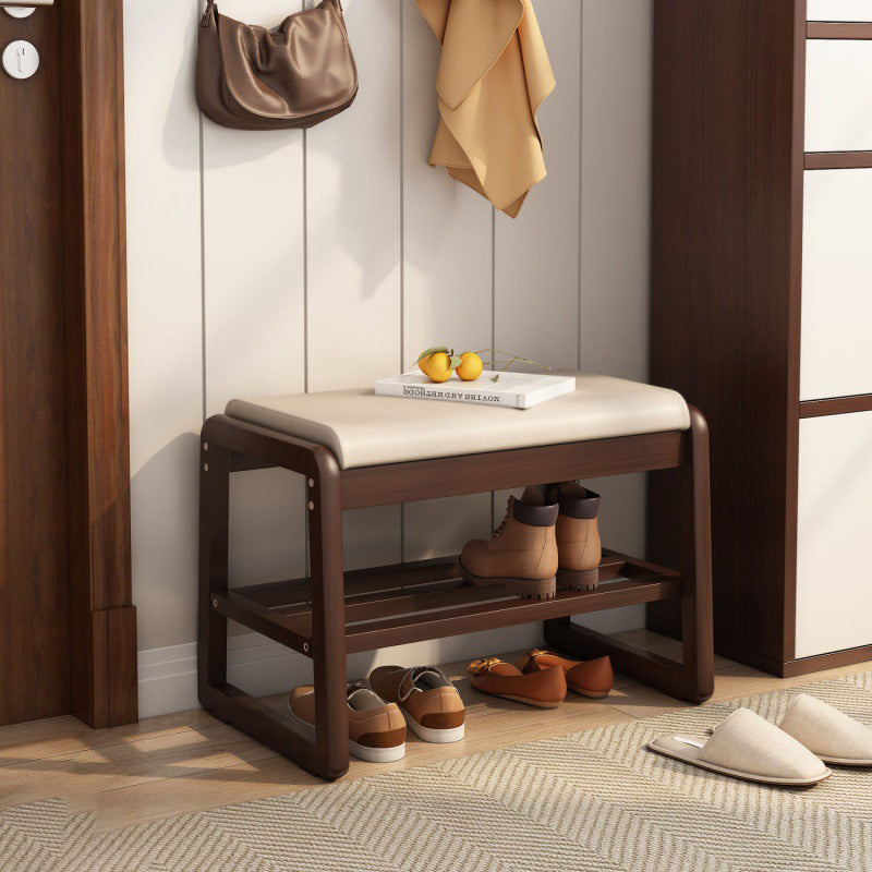 Minimalist Wood Leather Shoe Storage Bench