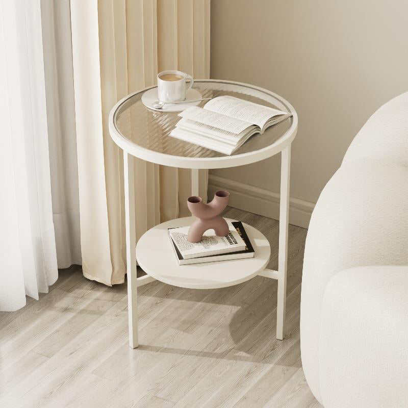 Minimalist Glass Sintered Stone Round Coffee Table 1-Shelf