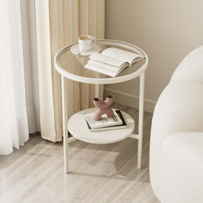 Minimalist Glass Sintered Stone Round Coffee Table 1-Shelf