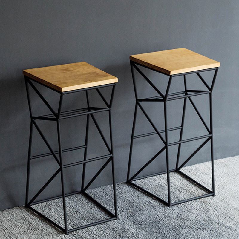 Industrial Iron Wood Geometric Bar Stool