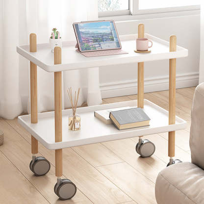Minimalist Wood Metal Square Coffee Table 2-Shelf — White