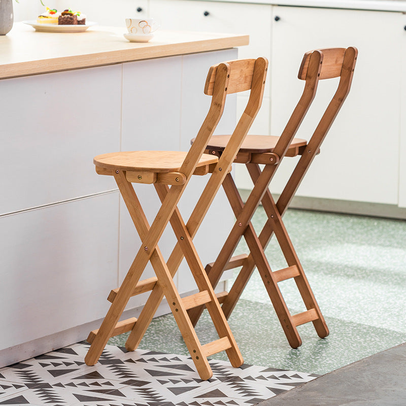 Retro Round Foldable Wood Bar Stool