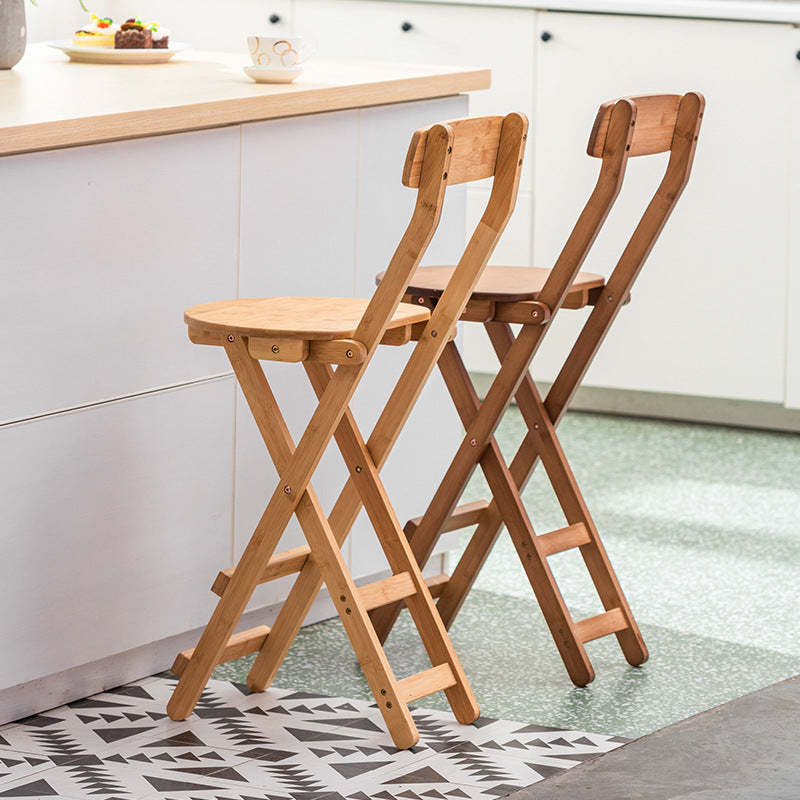 Retro Round Foldable Wood Bar Stool — Original Color