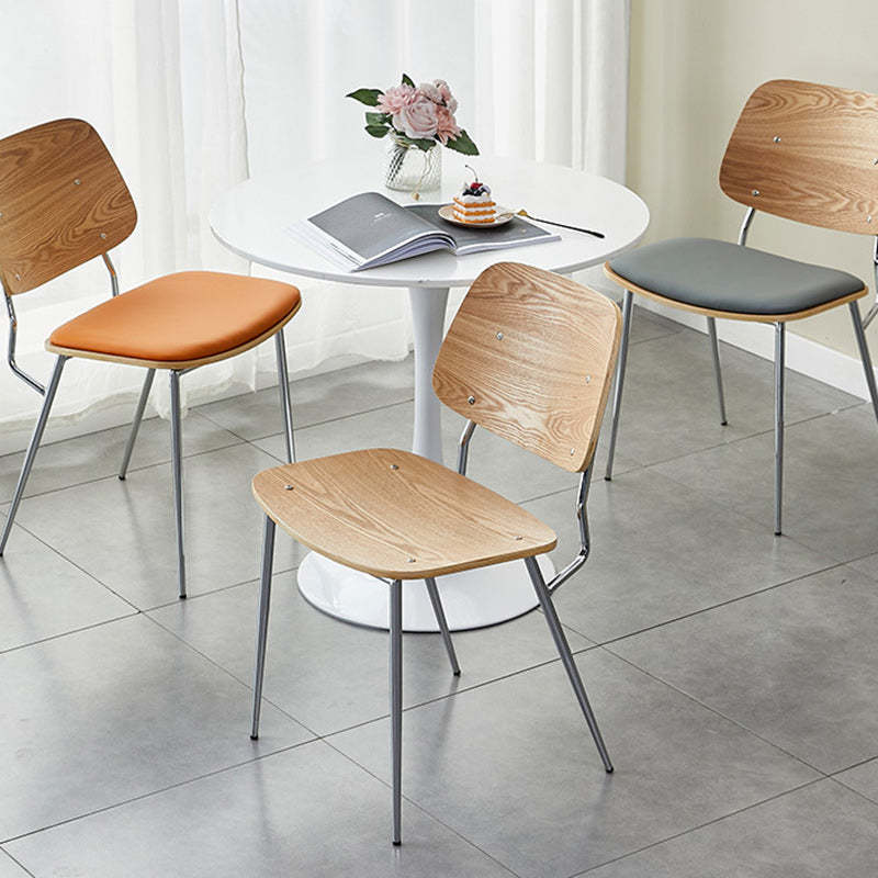 Scandinavian Leather Metal Dining Chair — Electroplate Legs / Black / Black