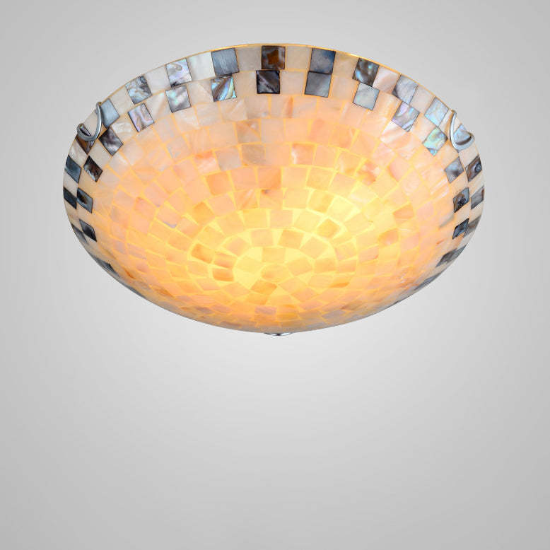 Tiffany Mediterranean Mosaic Shell LED Flush Mount Light — Warm Light (3000K) / 110V-120V For US/CA