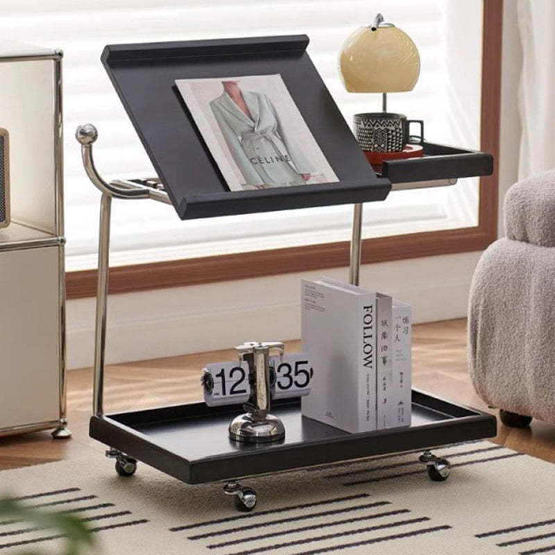 Nordic Wood Stainless Steel Movable Side Table 2-Tier