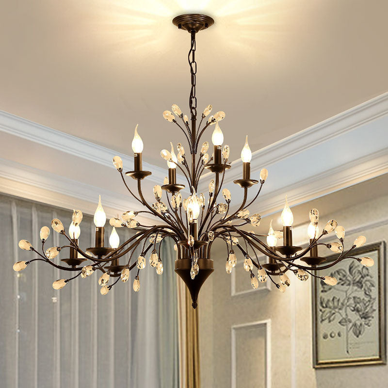 Vintage Rustic Black Iron Candelabra Chandelier