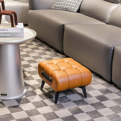 Luxury Rectangular Leather Alloy Stool — Orange