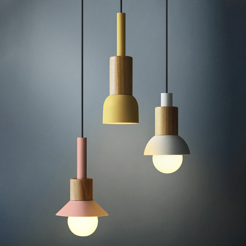 Lighom nordic cylinder irregular wood pendant lighting — 11.42" H x 3.54" Dia / Pink / 220V-240V (UK/AU)