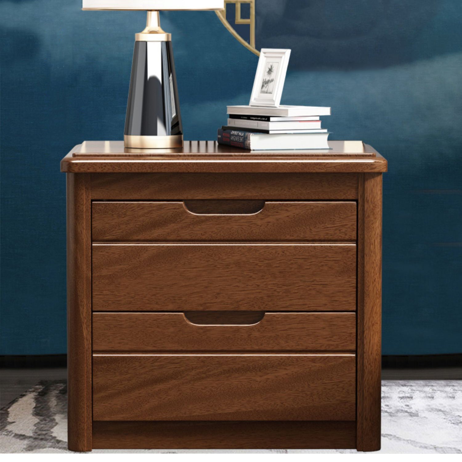 Vintage Rectangular Wood 2-Drawer Nightstand