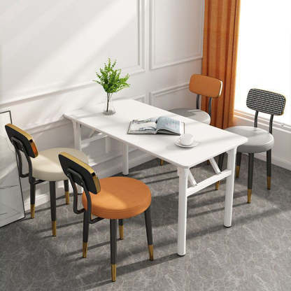 Minimalist Leather Metal Round Rectangular-Back Dining Chair