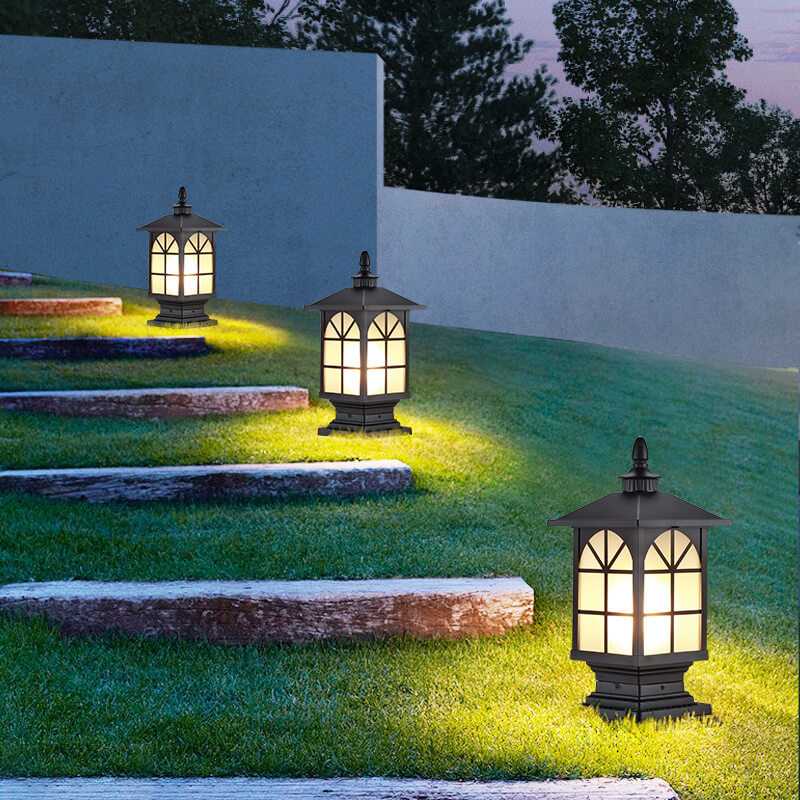 Chinese Frosted Aluminum Cage Post Landscape Light