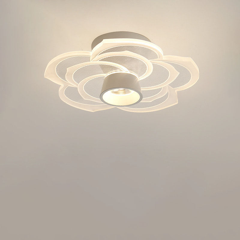 Round Rose Flower Iron Acrylic LED Flush Ceiling Light