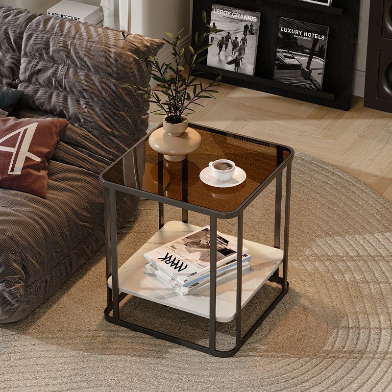 Minimalist Glass Rock Slab Metal Coffee Table