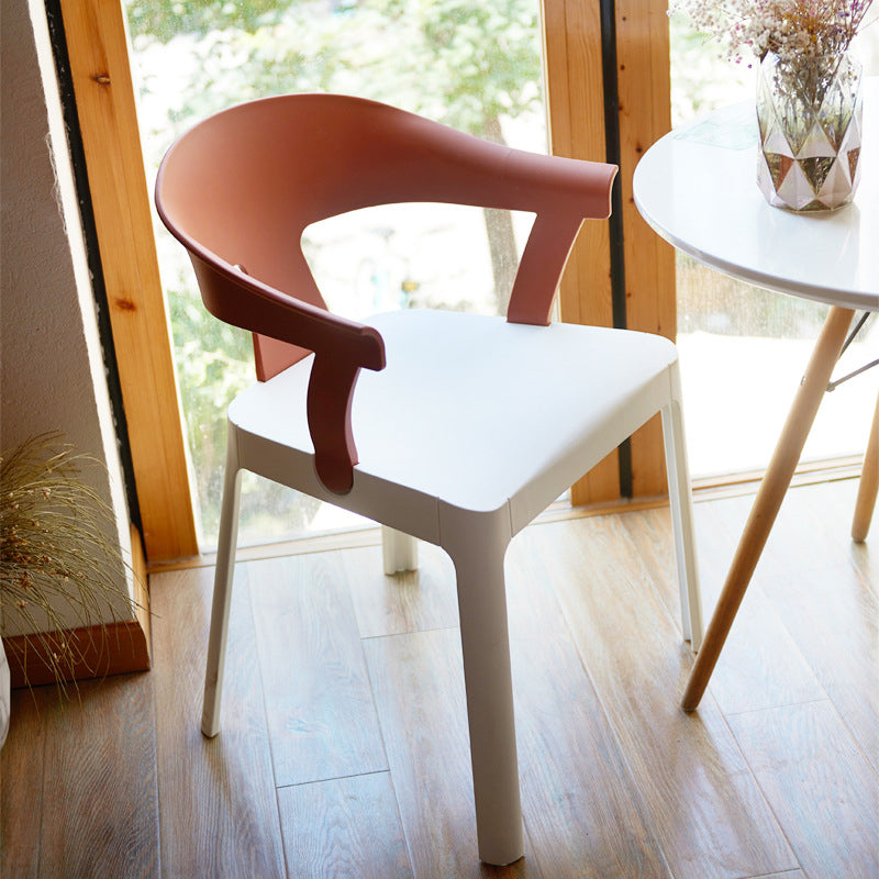 Minimalist Trapezoidal Plastic Dining Chair — White Backrest + Mint Green Seat