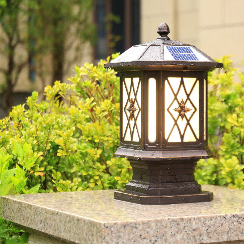 Solar European Hexagon Cage LED Outdoor Post Light