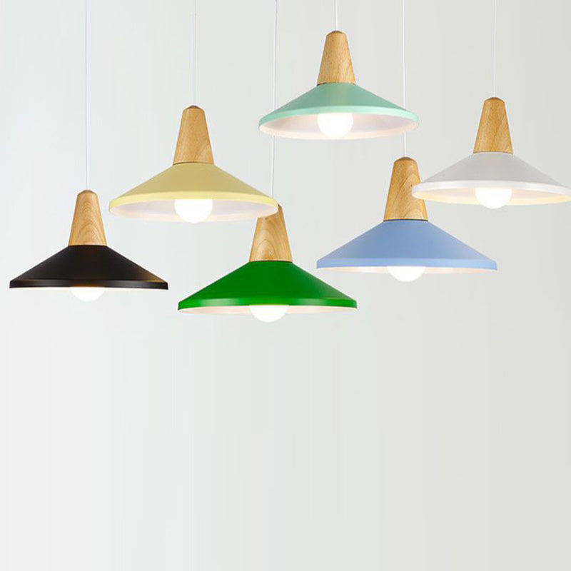 Minimalist Cone Trapezoid Iron Wood Pendant Light — White / 220V-240V For UK/AU