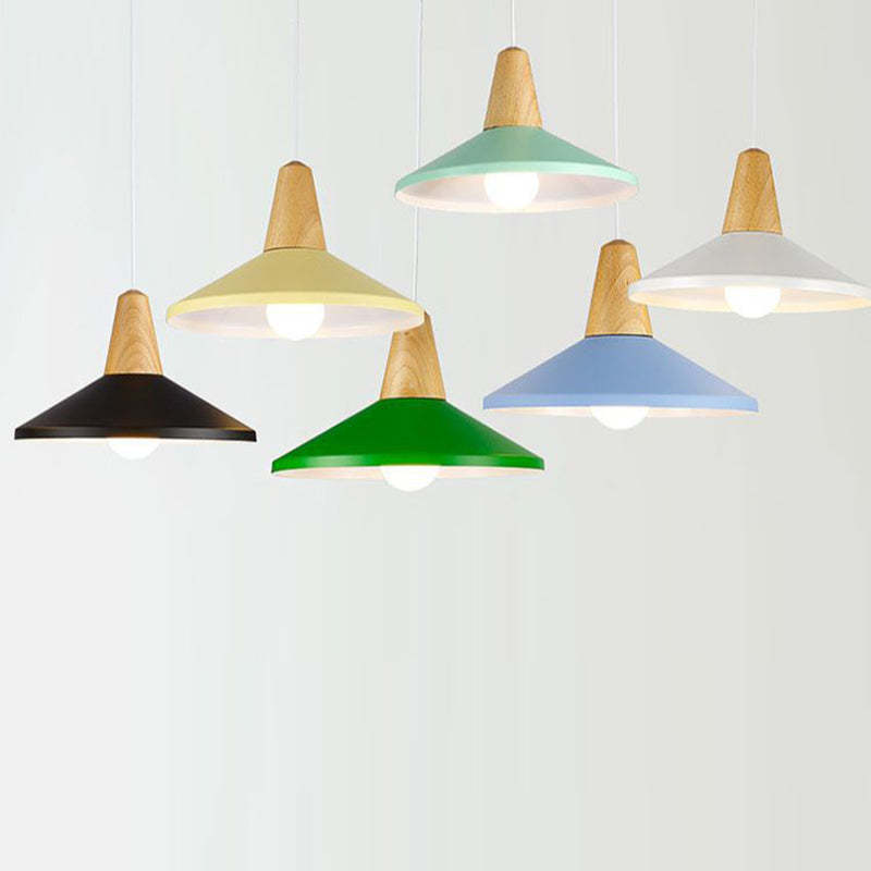 Minimalist Cone Trapezoid Iron Wood Pendant Light — White / 220V-240V For UK/AU
