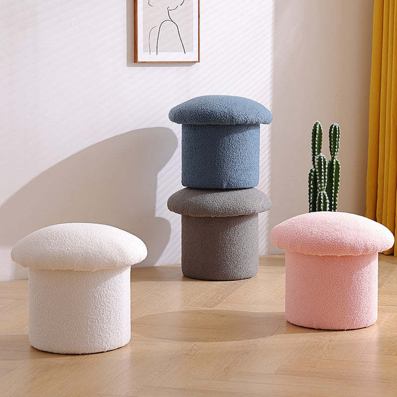 Mushroom Velvet Pouf Footstool — White