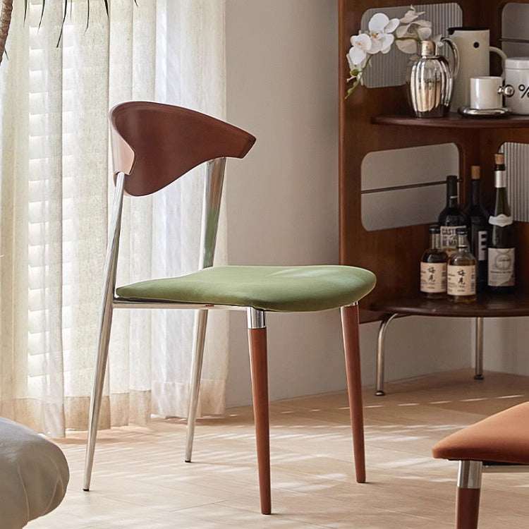Vintage Velvet Iron Tapered-Leg Dining Chair — Wood Color Backrest + Ginger Seat