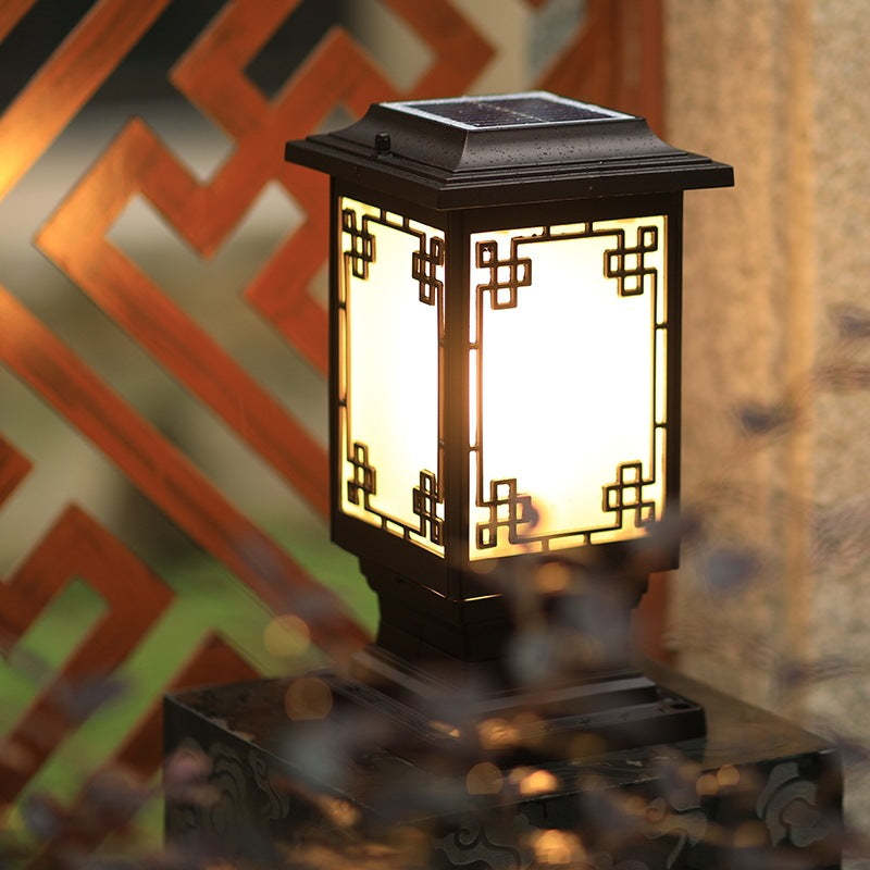 Solar Chinese Window Square Post Garden Light
