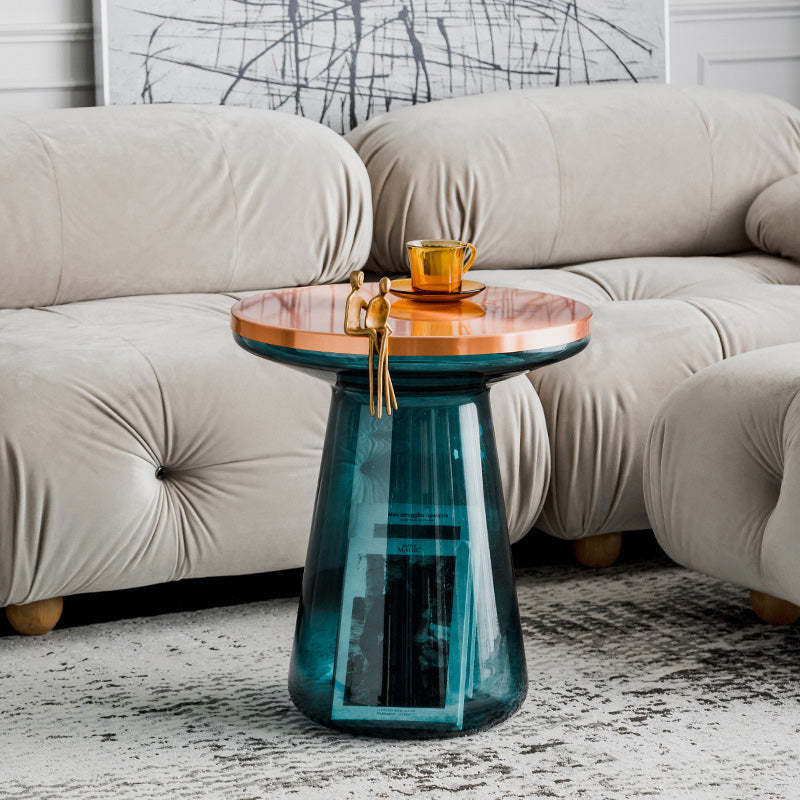 Minimalist Cone Glass Coffee Table — Rose Gold Tabletop + Anthracite Gray