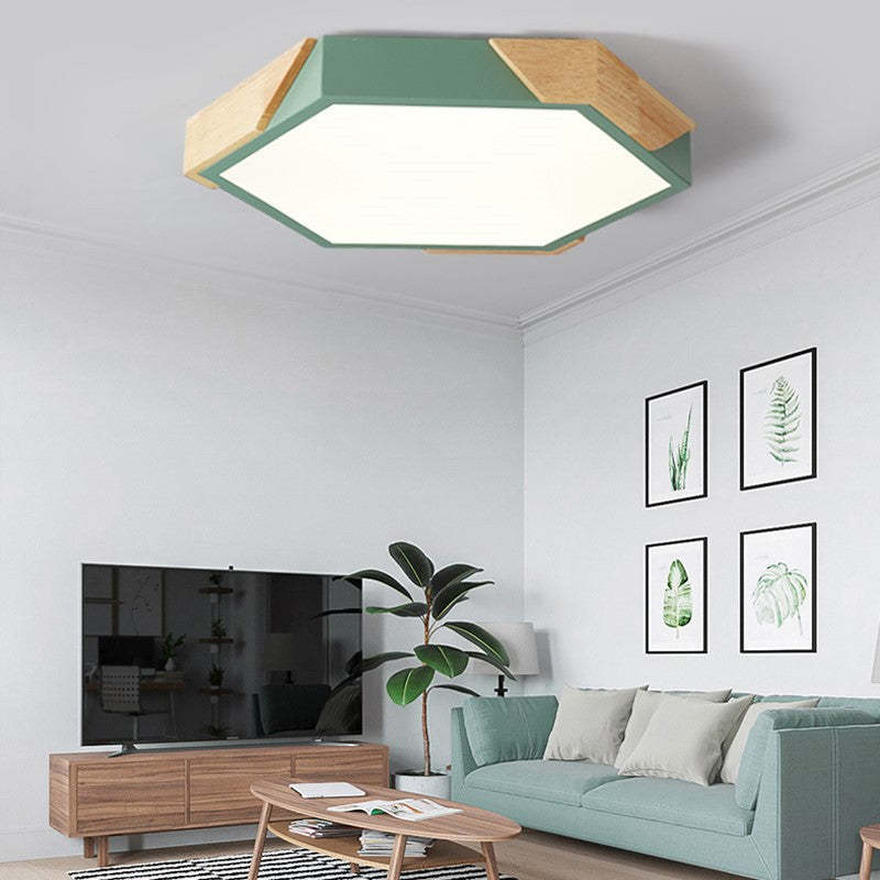 Scandinavian Hexagonal Macaron Flush Mount Light