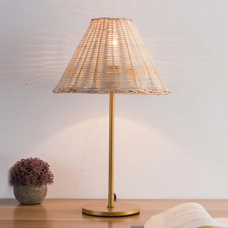Boho Round Trapezoidal Rattan Metal Table Lamp