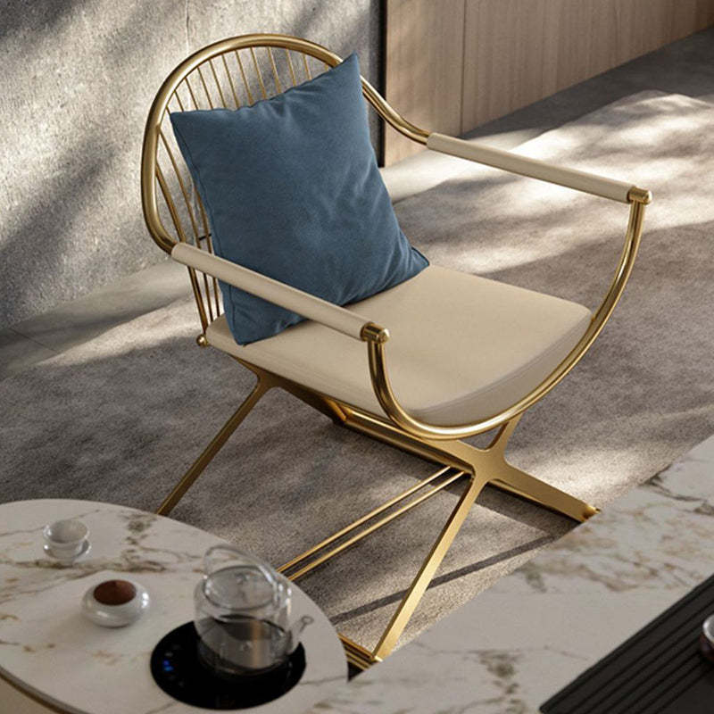 Modern Curved Microfiber Leather Dining Chair — Gold