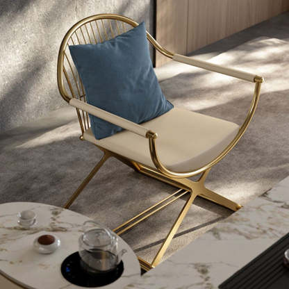 Modern Curved Microfiber Leather Dining Chair — Gold