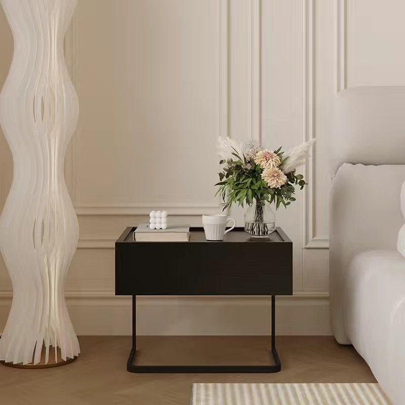 Minimalist Solid Wood Iron Nightstand — Black