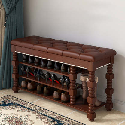 Scandinavian Microfiber Leather Wood Shoe Storage 3-Shelf