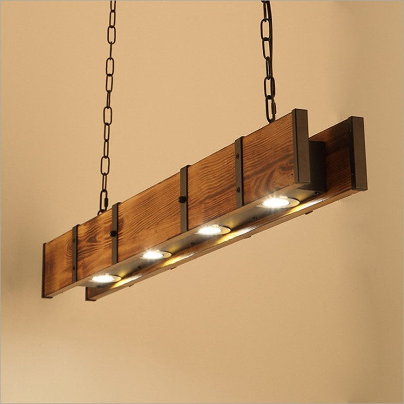 Vintage Solid Wood Long Bar LED Island Chandelier