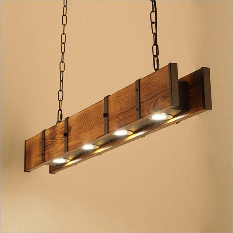 Vintage Solid Wood Long Bar LED Island Chandelier