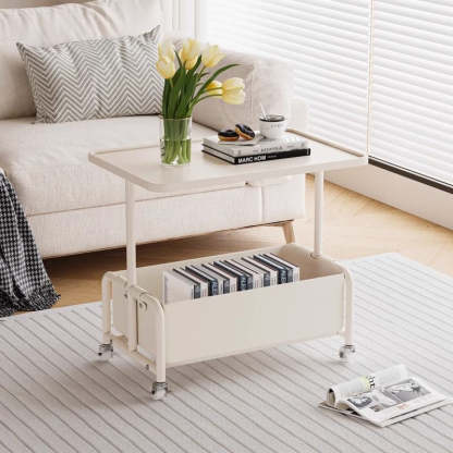Modern Tray Leather Movable 2-Tier End Table